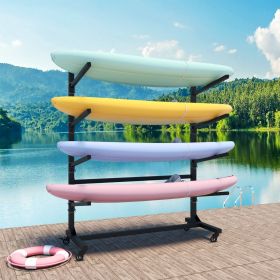 80''H Freestanding Kayak Storage Rack – Holds 4 Kayaks, Heavy-Duty Adjustable Stand with Lockable Wheels for Kayak, Canoe, SUP & Surfboard