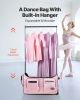 29 Inch Dance Bag with Garment Rack Rolling Duffle with Wheels for Travel Pink