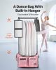 23 Inch Dance Bag with Garment Rack Rolling Duffle with Wheels for Travel Pink