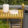 Outsunny Balcony Railing Table, Outdoor Folding Hanging Table / Desk, Space Saving 4 Height Adjustable Wood Balcony Bar Table for Serving Food