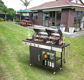 3-Burner Propane Gas BBQ Grill with Side Burner, combined with charcoal grill (Color: as Pic)
