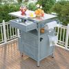 40.5" Outdoor Grill Cart with Stainless Steel Top, Solid Wood Outdoor Storage Cabinet with Drop Leaf, One Drawer, Towel Rack
